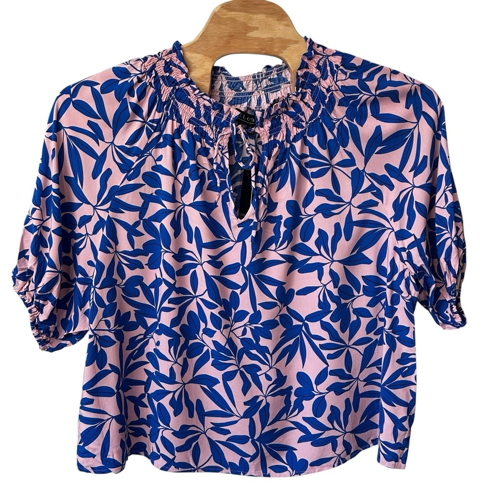Eloquii Pink & Blue Floral Print Short Sleeve Keyhole Blouse Women Plus Size 20